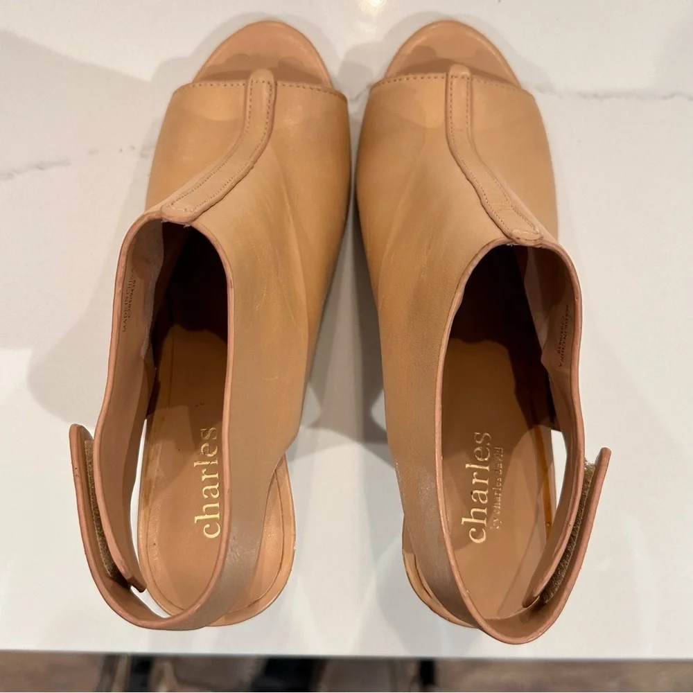Charles David Womens Imperial Sandal Open Toe Bootie Sz 7.5 Tan Slingback Heels